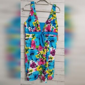 Floral Women's One Piece Swimsuit With Built In Bra Cups And Shorts 26w-28w